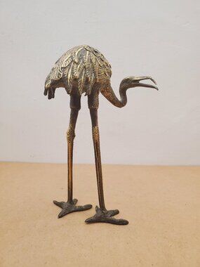 Vintage Brass Crane Figurine| Mid Century Bird Decor| Heron, Egret, Stork| Boho